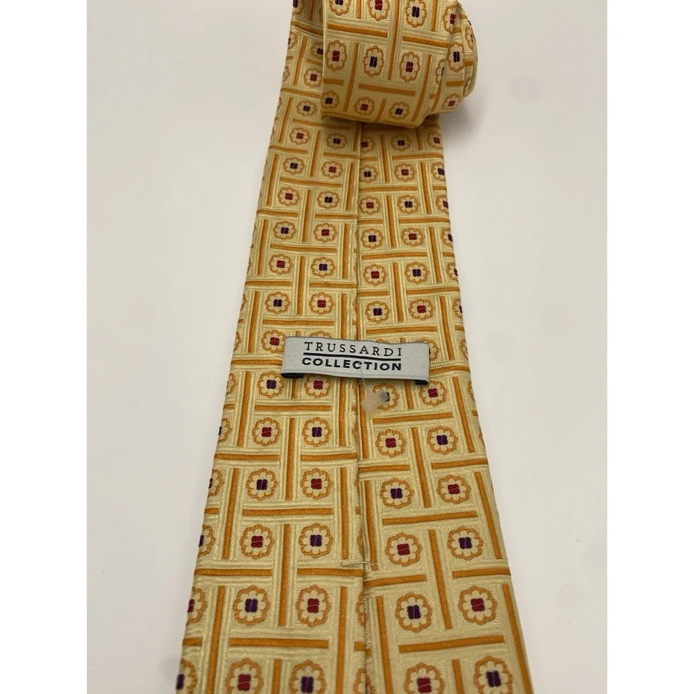 Trussardi‎ Men's 100% Silk Italy Patterned Necktie Gold
